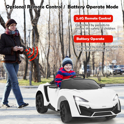 Electric Ride-On Car for Kids with Remote Control, Lights, MP3 Player, and Openable Doors - White