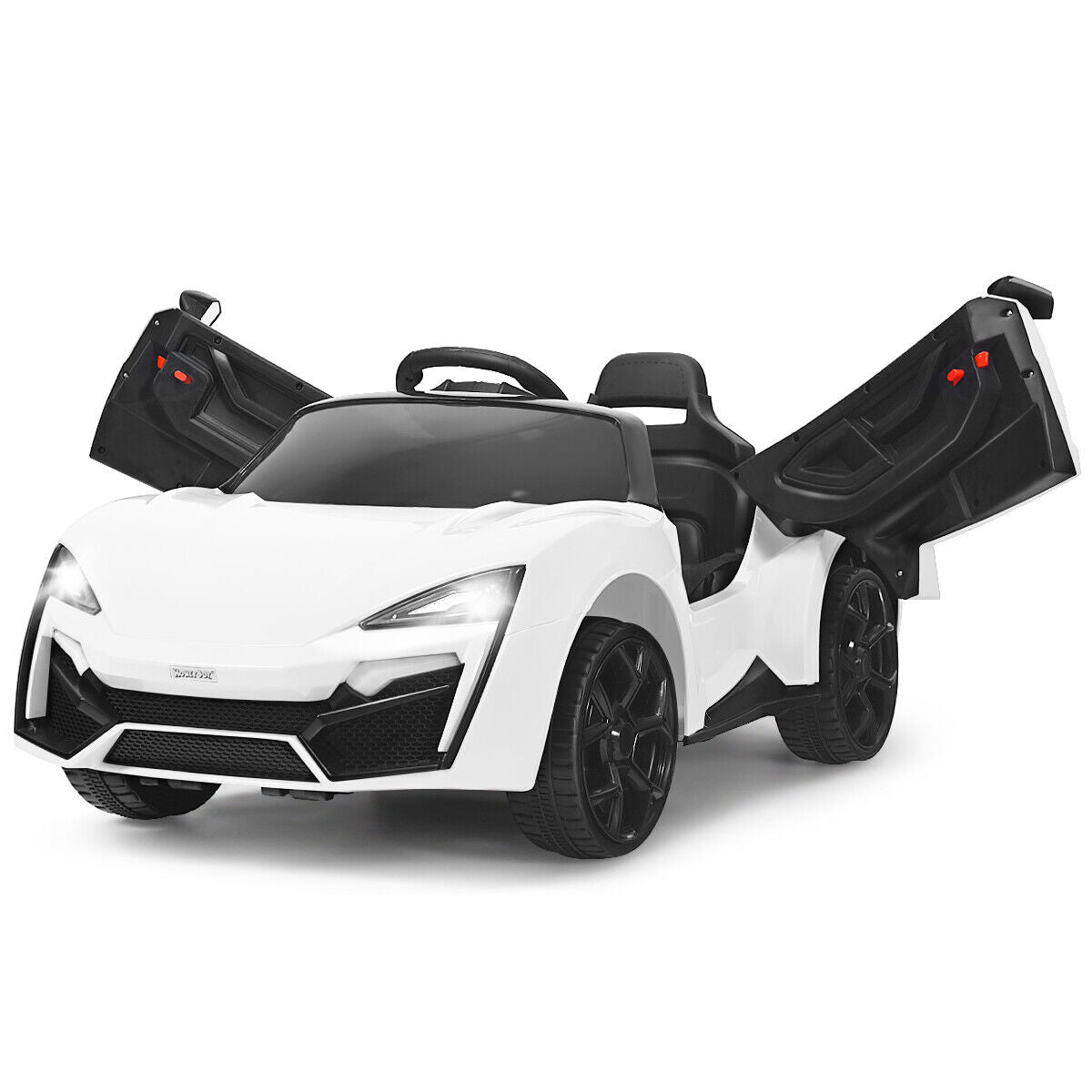 Electric Ride-On Car for Kids with Remote Control, Lights, Music, and Openable Doors - White