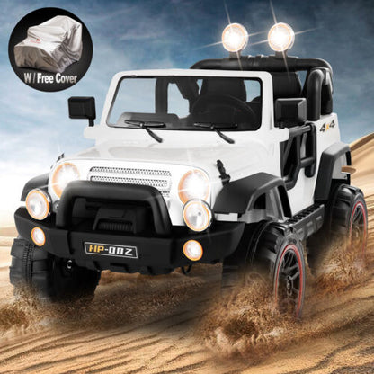Electric Ride-On Car for Kids with Remote Control, Music Player, LED Lights, and USB Port - White
