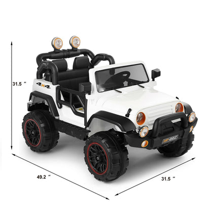 Electric Ride-On Car for Kids with Remote Control, Music Player, LED Lights, and USB Port - White