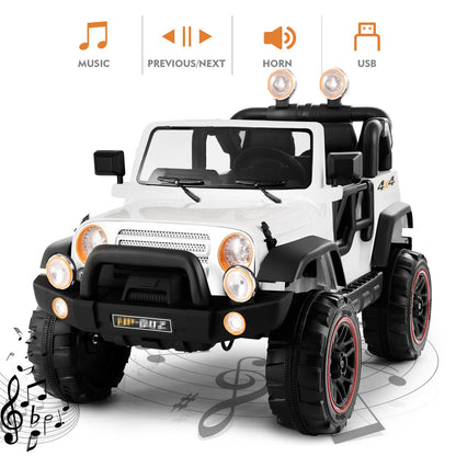 Electric Ride-On Car for Kids with Remote Control, Music Player, LED Lights, and USB Port - White
