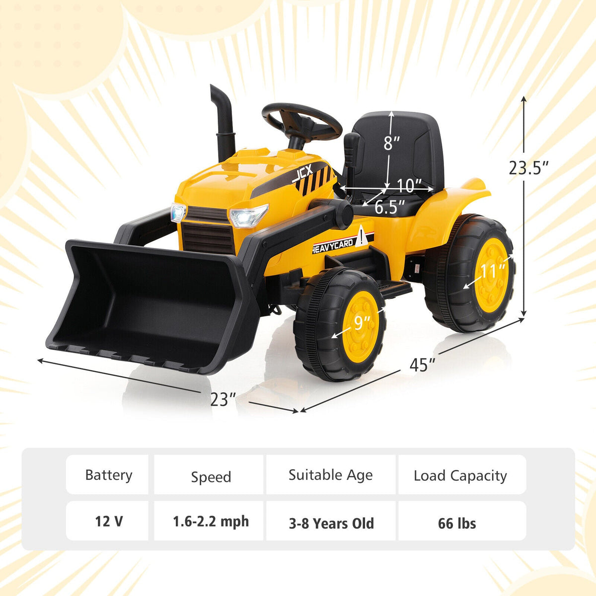 Electric Ride-On Excavator Digger with RC Control, Lights, and Music for Kids (12V)