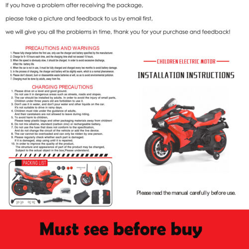 Electric Ride-On Motorcycle for Kids - 12V Rechargeable Battery, 2 Wheels