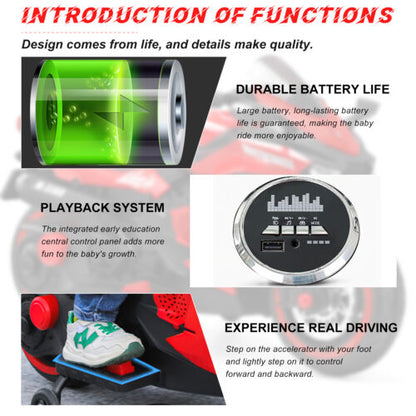 Electric Ride-On Motorcycle for Kids - 12V Rechargeable Battery, 2 Wheels
