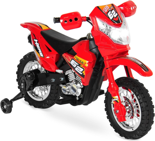 Electric Ride-On Motorcycle with Headlights, Training Wheels, and Treaded Tires - 2mph Top Speed