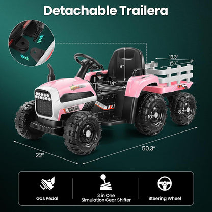 Electric Kids Ride On Tractor with Remote Control, LED Lights, and MP3 Player - 12V Battery Powered Toy