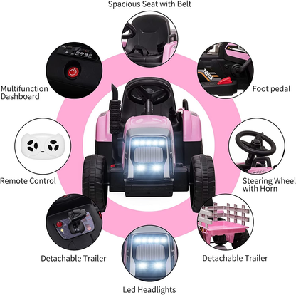 Electric Ride-On Tractor for Kids with Trailer and Parental Remote Control - Battery Powered Toddler Toy