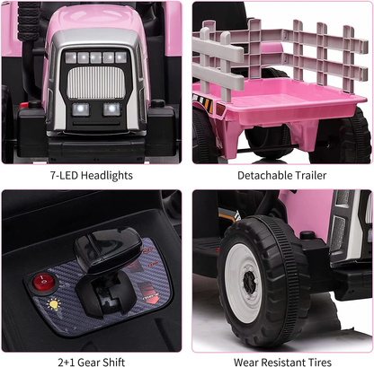 Electric Ride-On Tractor for Kids with Trailer and Parental Remote Control - Battery Powered Toddler Toy