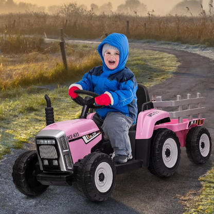 Electric Ride-On Tractor for Kids with Trailer and Parental Remote Control - Battery Powered Toddler Toy