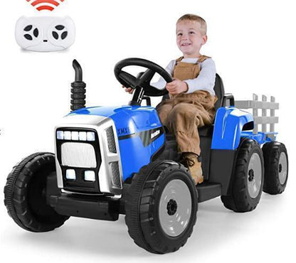 Electric Ride-On Tractor Toy with Trailer and MP3 Player for Kids - 12V Gift Option