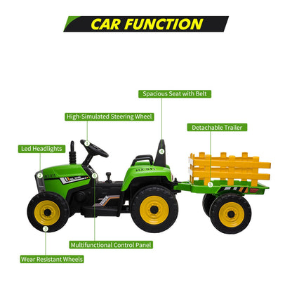 Electric Ride-On Tractor Toy with Trailer and MP3 Player for Kids - 12V Gift Option