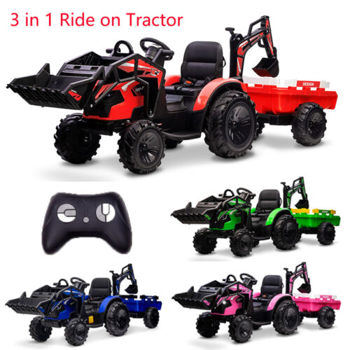 Electric Ride-On Tractor with Excavator, Bulldozer, and Trailer for Kids (24V)