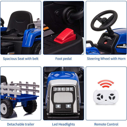 12V Electric Tractor Trailer Toy with MP3 Player for Kids - Battery Powered Ride-On Fun!