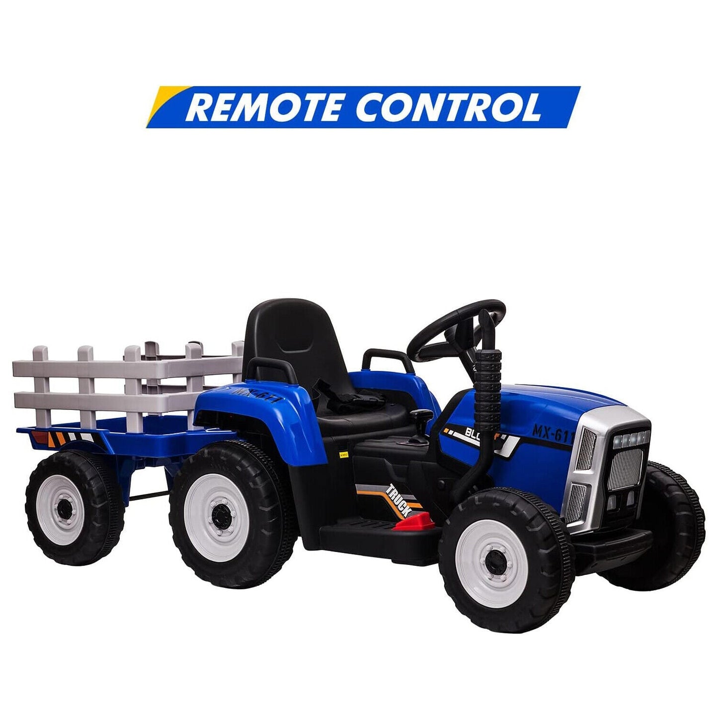 12V Electric Tractor Trailer Toy with MP3 Player for Kids - Battery Powered Ride-On Fun!