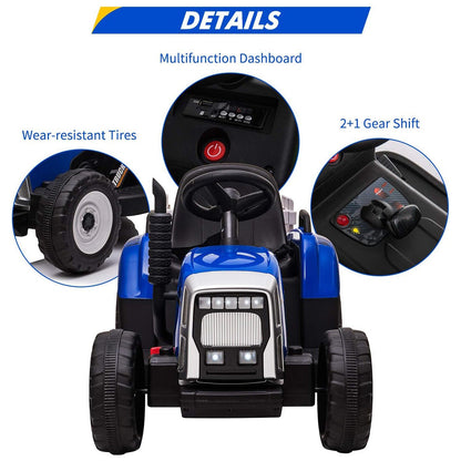 12V Electric Tractor Trailer Toy with MP3 Player for Kids - Battery Powered Ride-On Fun!