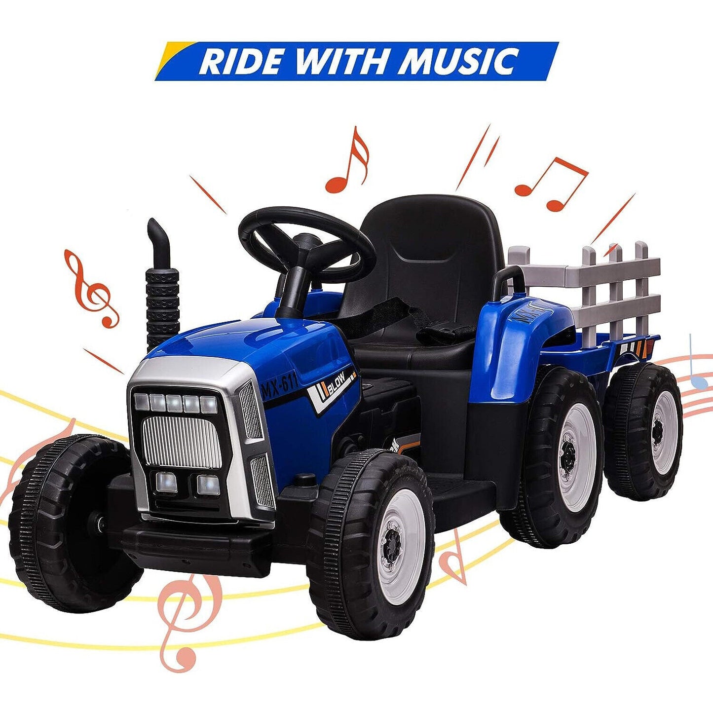 12V Electric Tractor Trailer Toy with MP3 Player for Kids - Battery Powered Ride-On Fun!