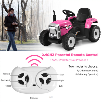 Electric Ride-On Tractor with Trailer and Music for Kids - 12V Battery-Powered Vehicle Toy