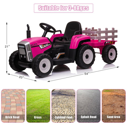 Electric Ride-On Tractor with Trailer and Music for Kids - 12V Battery-Powered Vehicle Toy