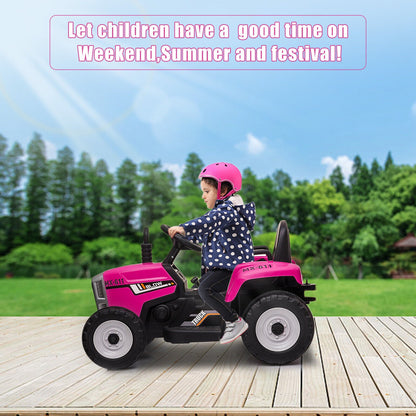 Electric Ride-On Tractor with Trailer and Music for Kids - 12V Battery-Powered Vehicle Toy