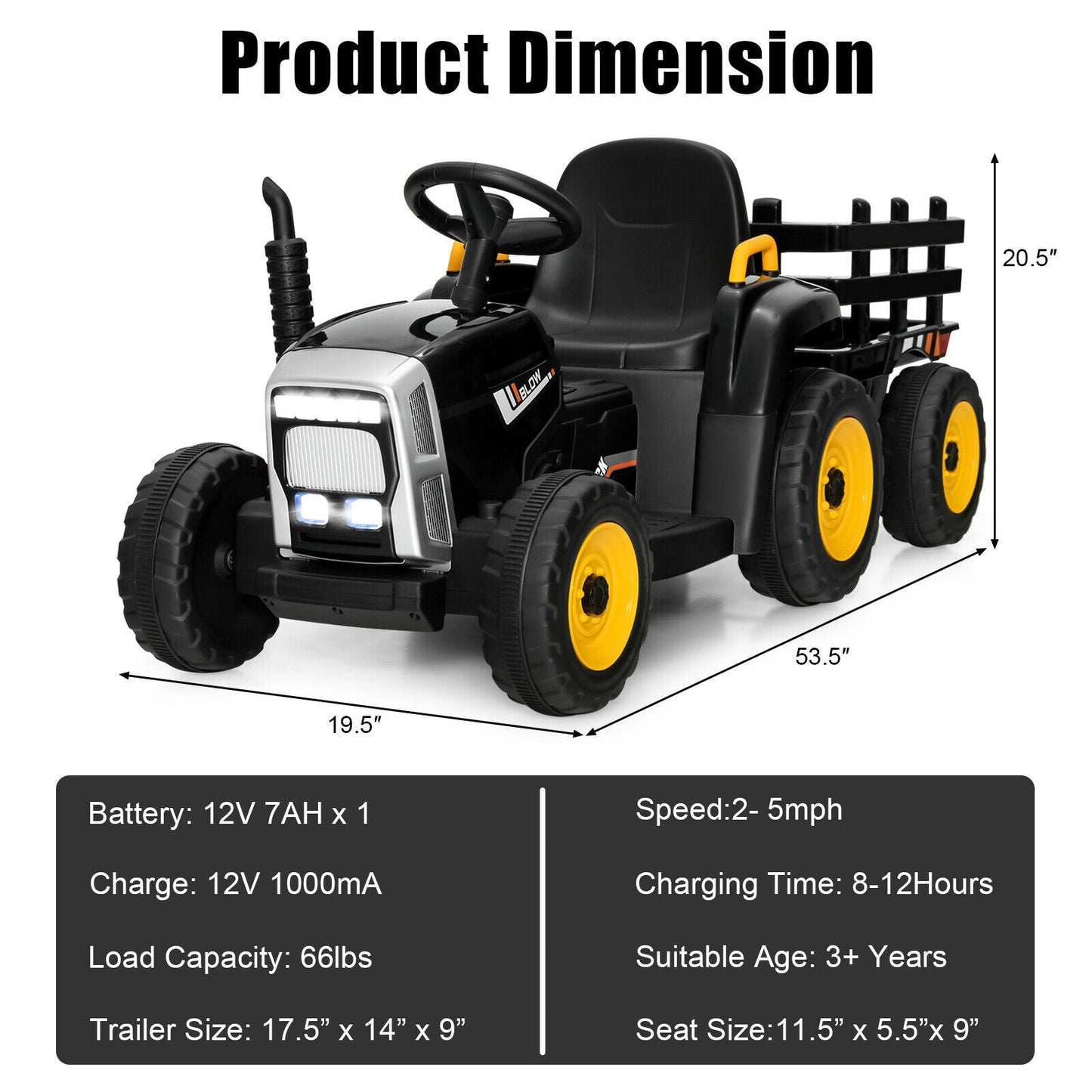 Electric Ride-on Tractor with Trailer for Kids - 3 Speeds & Remote Control