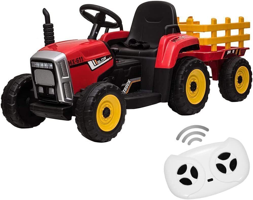 Electric Ride-On Tractor with Trailer for Kids - LED Lights, USB Music Player