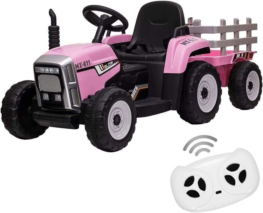 Electric Ride-On Tractor with Trailer for Kids - LED Lights, USB Music Player