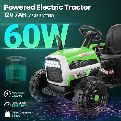 Electric Ride-On Tractor with Trailer for Kids - Remote Controlled Toy Vehicle (12V)
