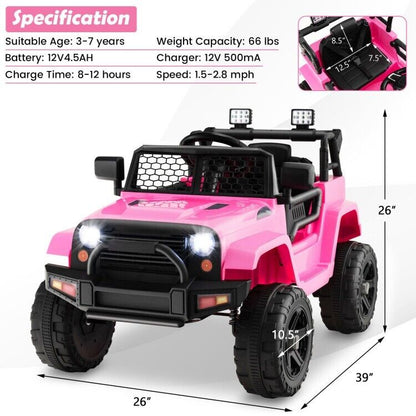 Electric Ride-On Truck for Kids with Remote Control and Headlights - 12V Children's Toy Car