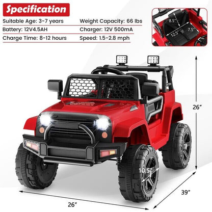 Electric Ride-On Truck for Kids with Remote Control and Headlights - 12V Toy Car