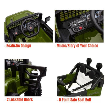 Electric Ride-On Truck for Kids with Remote Control, Bluetooth, and LED Lights - 12V