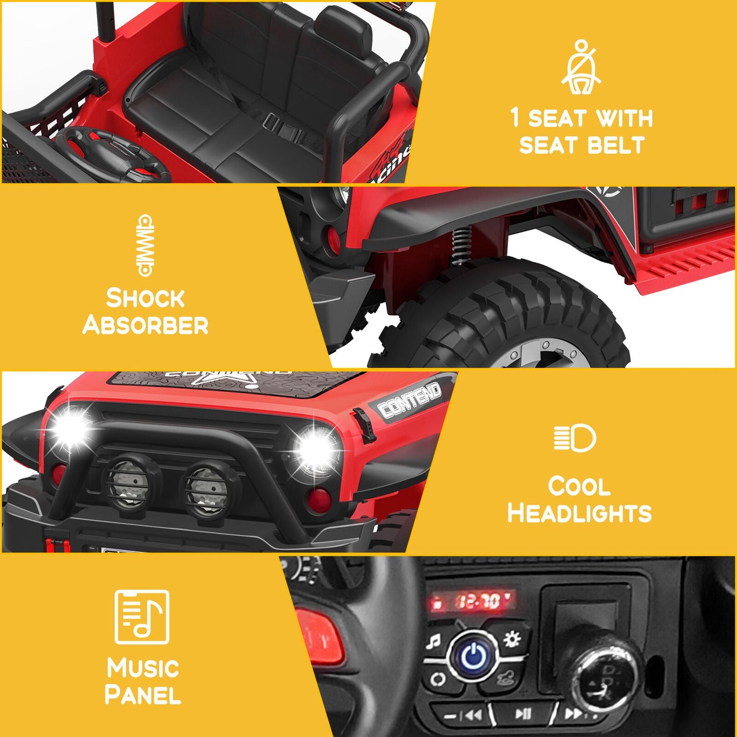 12V Electric Jeep Toy Car for Kids with LED Lights, MP3 Player, and Remote Control - Perfect Gift for Boys and Girls