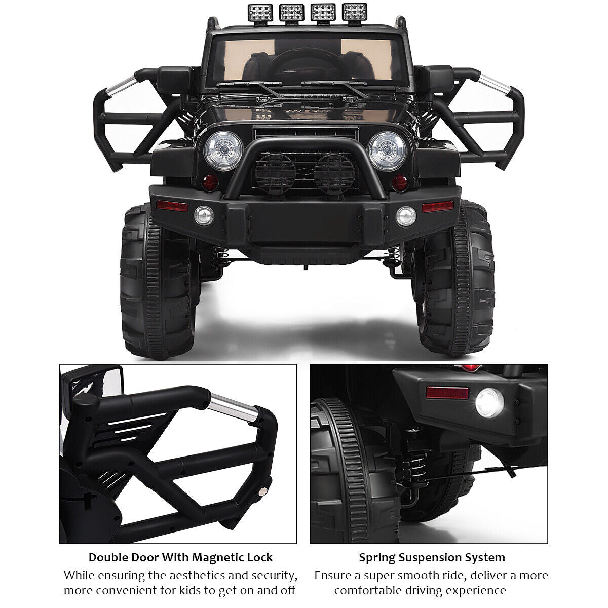 Electric Ride-On Truck for Kids with Remote Control, MP3 Player, and LED Lights - Black