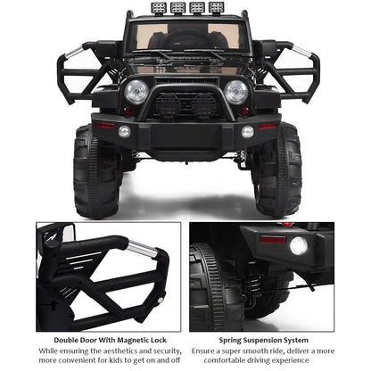 Electric Ride-On Truck for Kids with Remote Control, MP3 Player, and LED Lights - Black