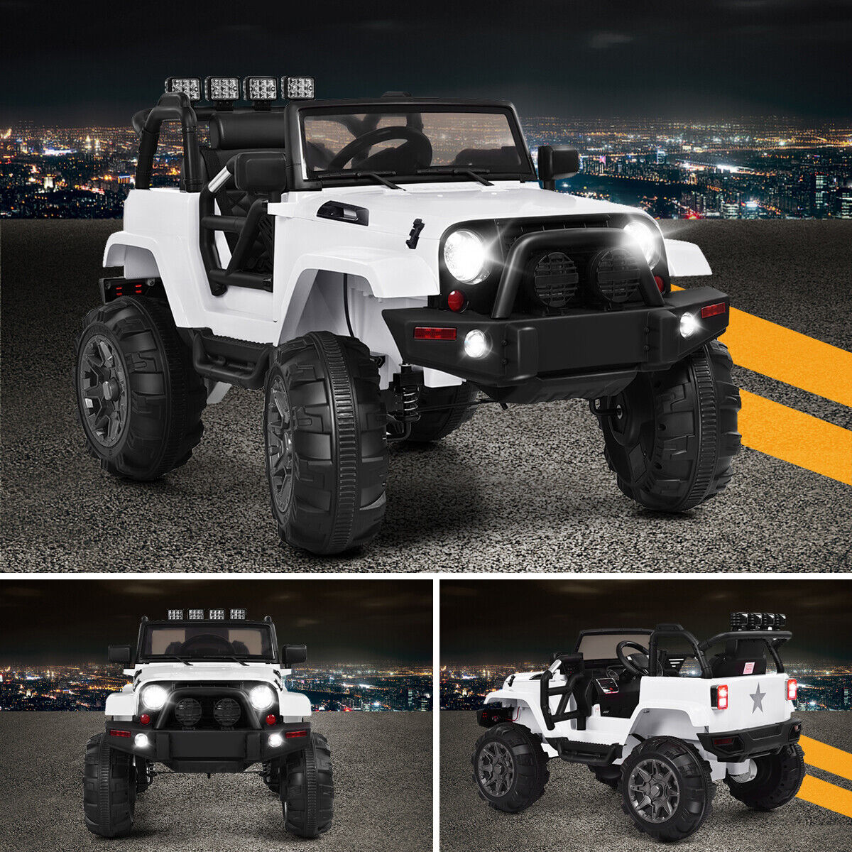 Electric Ride-On Truck for Kids with Remote Control, MP3 Player, and LED Lights - White