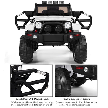 Electric Ride-On Truck for Kids with Remote Control, MP3 Player, and LED Lights - White