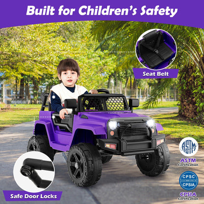Electric Ride-On Truck for Kids with Remote Control, Music, and Lights - Purple