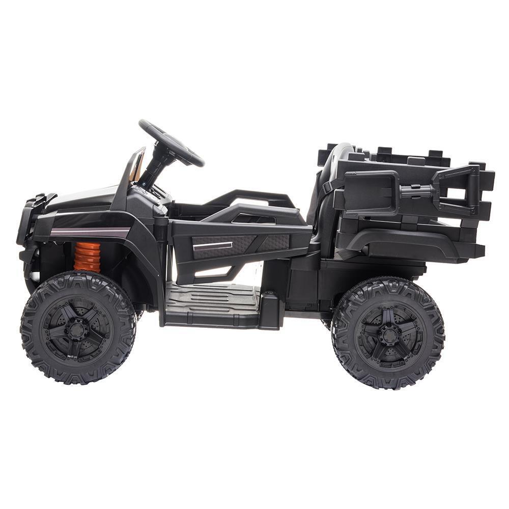 Electric Ride-On Truck with Music, Lights, and Detachable Trailer for Kids - Black