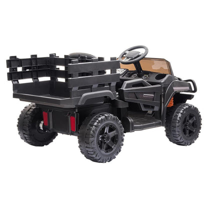 Electric Ride-On Truck with Music, Lights, and Detachable Trailer for Kids - Black