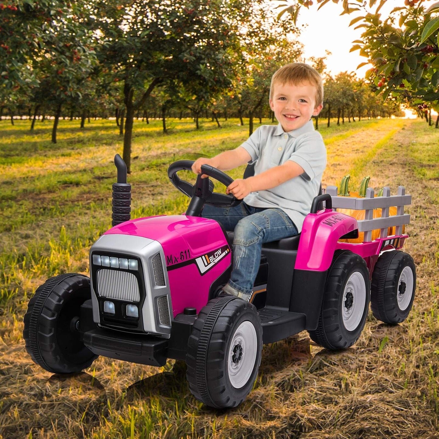 Electric Tractor Remote Control with Headlights for Kids Ages 3-6