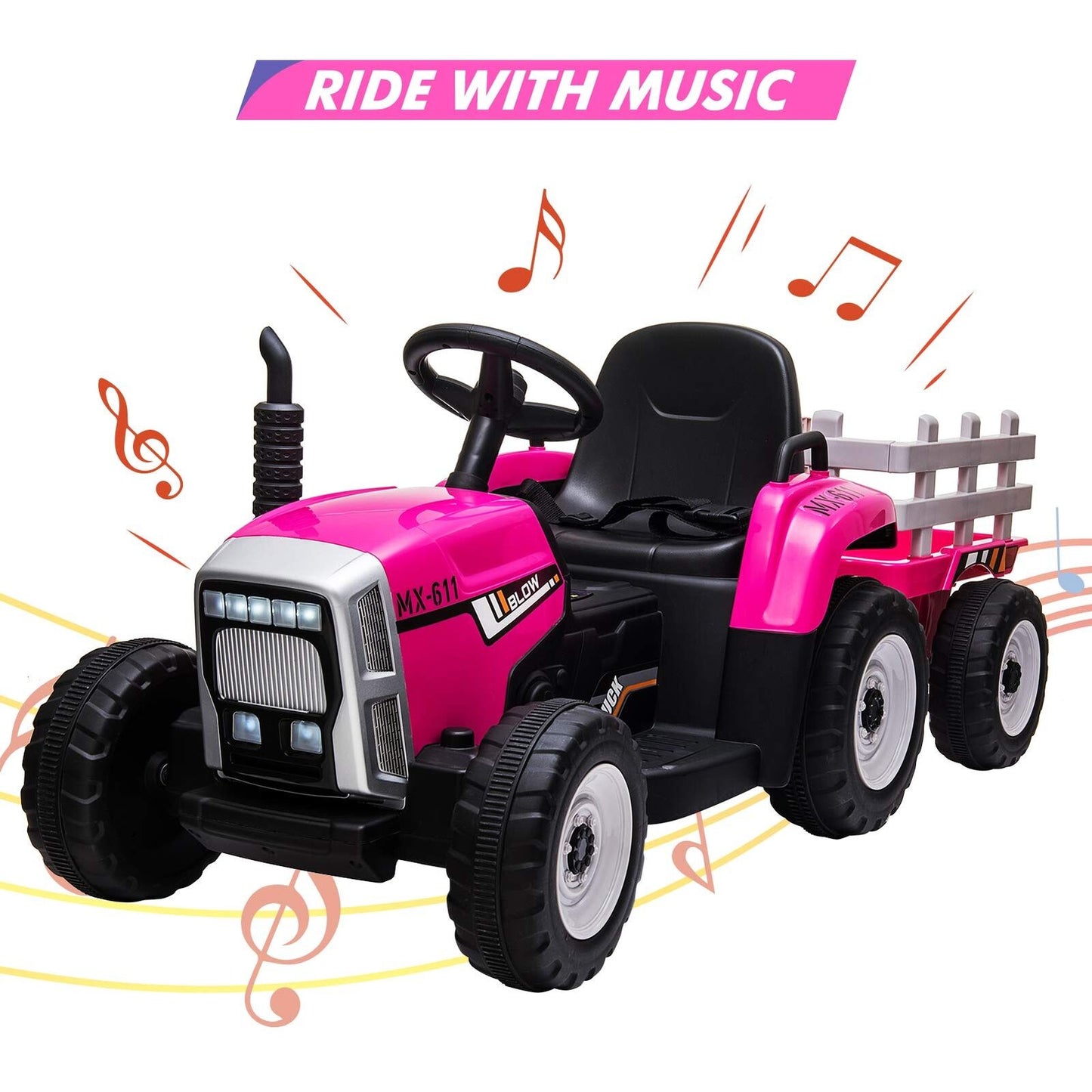 Electric Tractor Remote Control with Headlights for Kids Ages 3-6