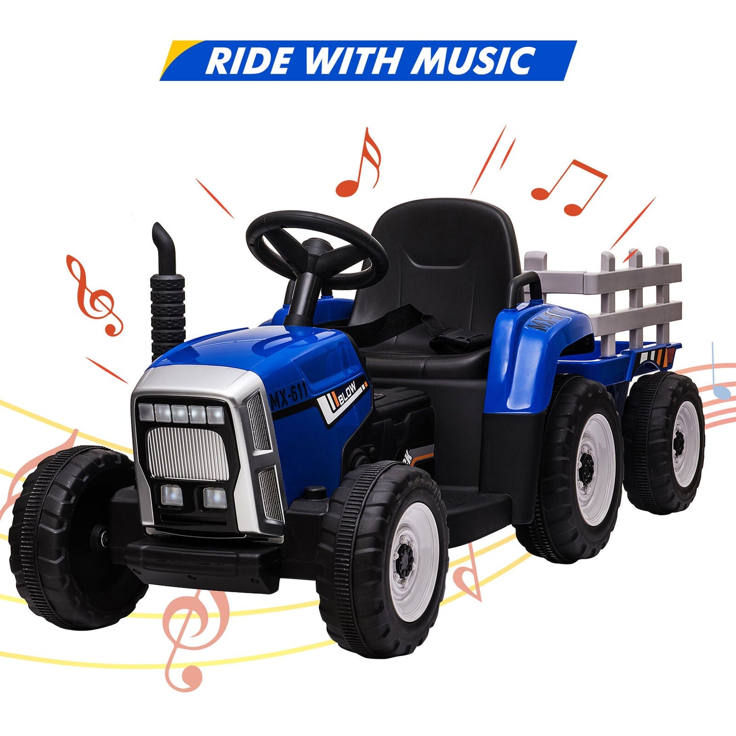 Electric Tractor Remote Control with Headlights for Kids Ages 3-6