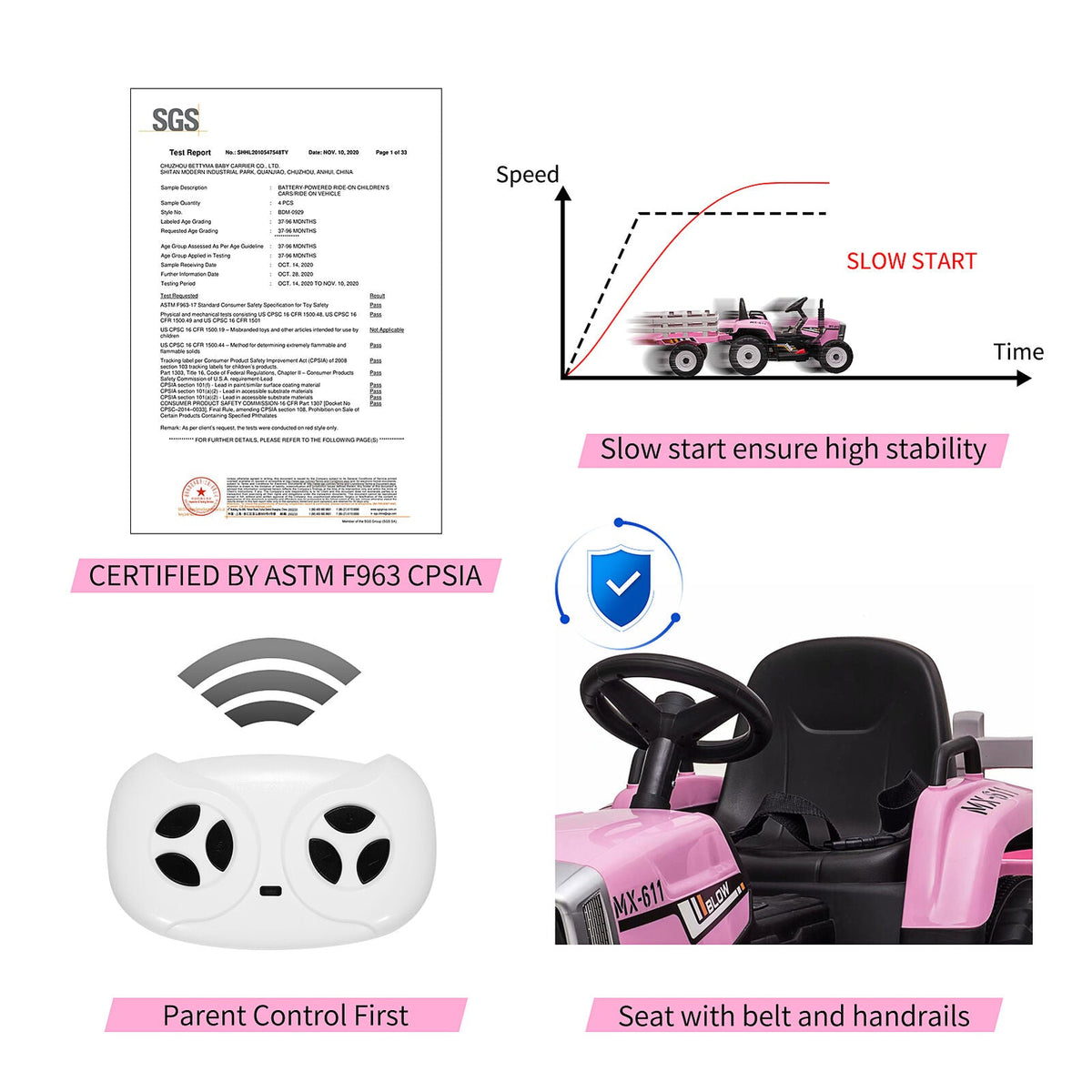 Electric Tractor Remote Control with Headlights for Kids Ages 3-6