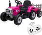 Electric Tractor Ride-On Toy with Trailer and LED Lights for Kids - 12V Battery Powered