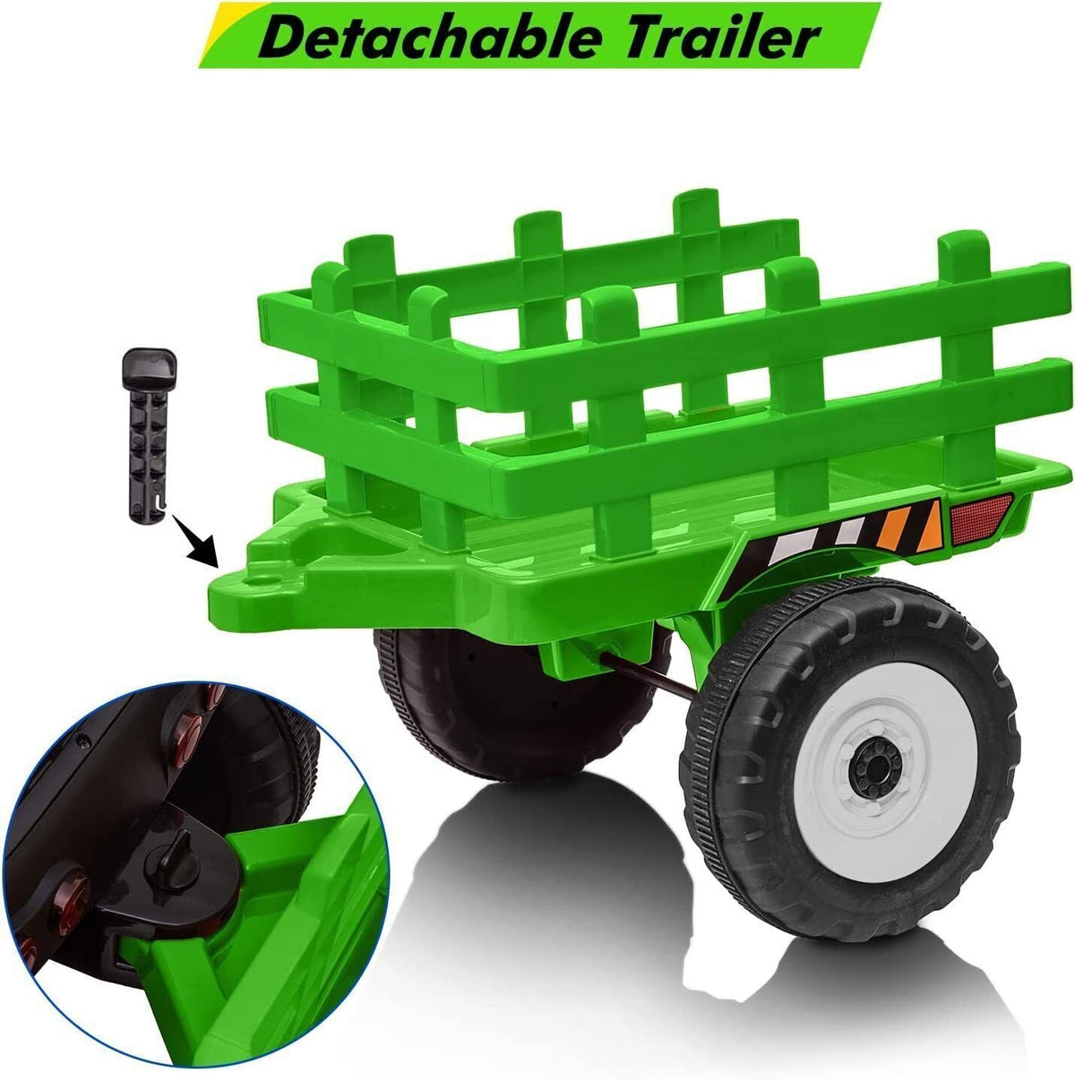 Electric Tractor Ride-On Toy with Trailer and LED Lights for Kids - 12V Battery Powered