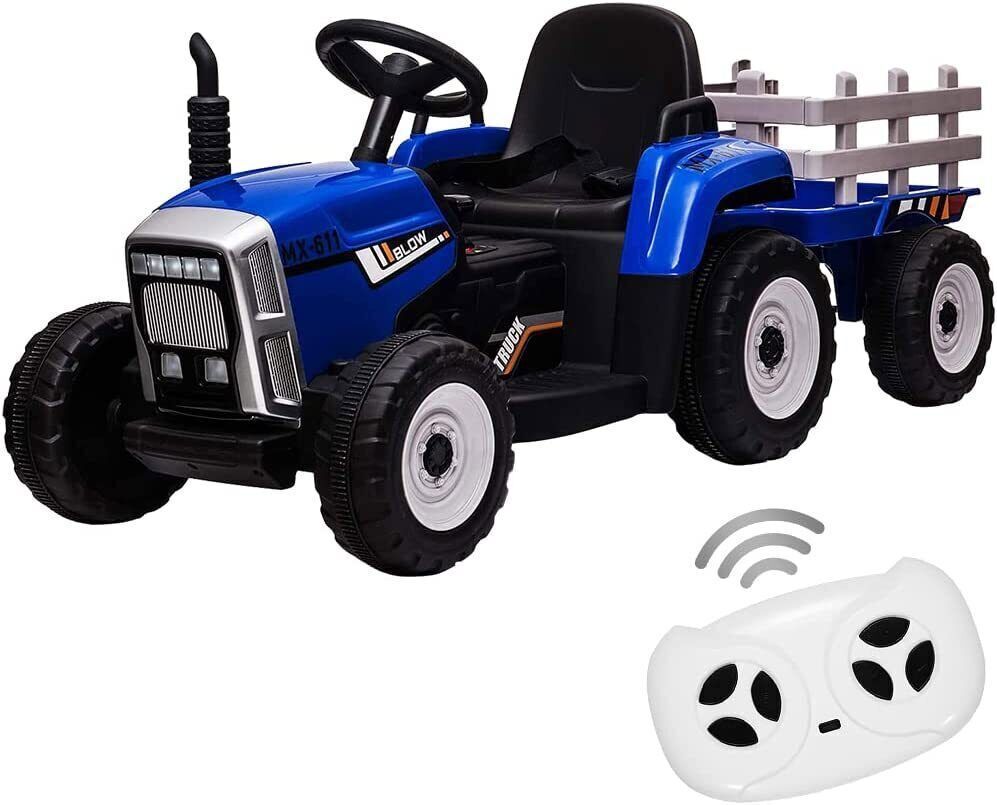 Electric Tractor Ride-On Toy with Trailer and LED Lights for Kids - 12V Battery Powered