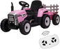 Electric Tractor Ride-On Toy with Trailer and LED Lights for Kids - 12V Battery Powered