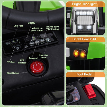 Electric Tractor Ride-On Toy with Trailer for Kids - Remote Control Included