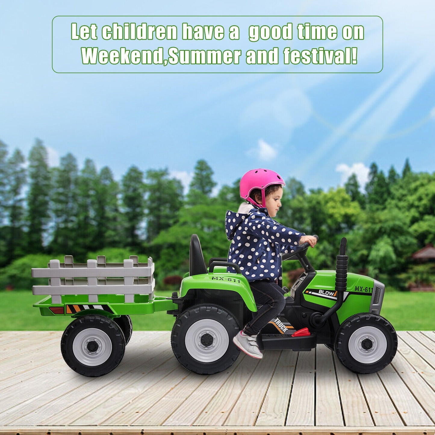 Electric Tractor Ride-On Toy with Trailer for Kids - Remote Control Included