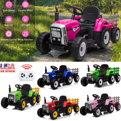 Electric Tractor Toy with Trailer and Music - Perfect Christmas Gift for Kids (12V)