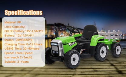 Electric Tractor with Trailer and Bucket - Battery Powered Ride On Toy for Kids